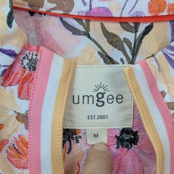 Umgee Womens Floral Puff Sleeve Blouse Pastel Colorful Medium Boho Cottagecore - Picture 2 of 7